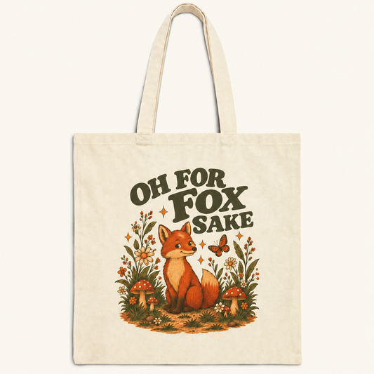 Oh For Fox Sake woodland tote bag on cream background